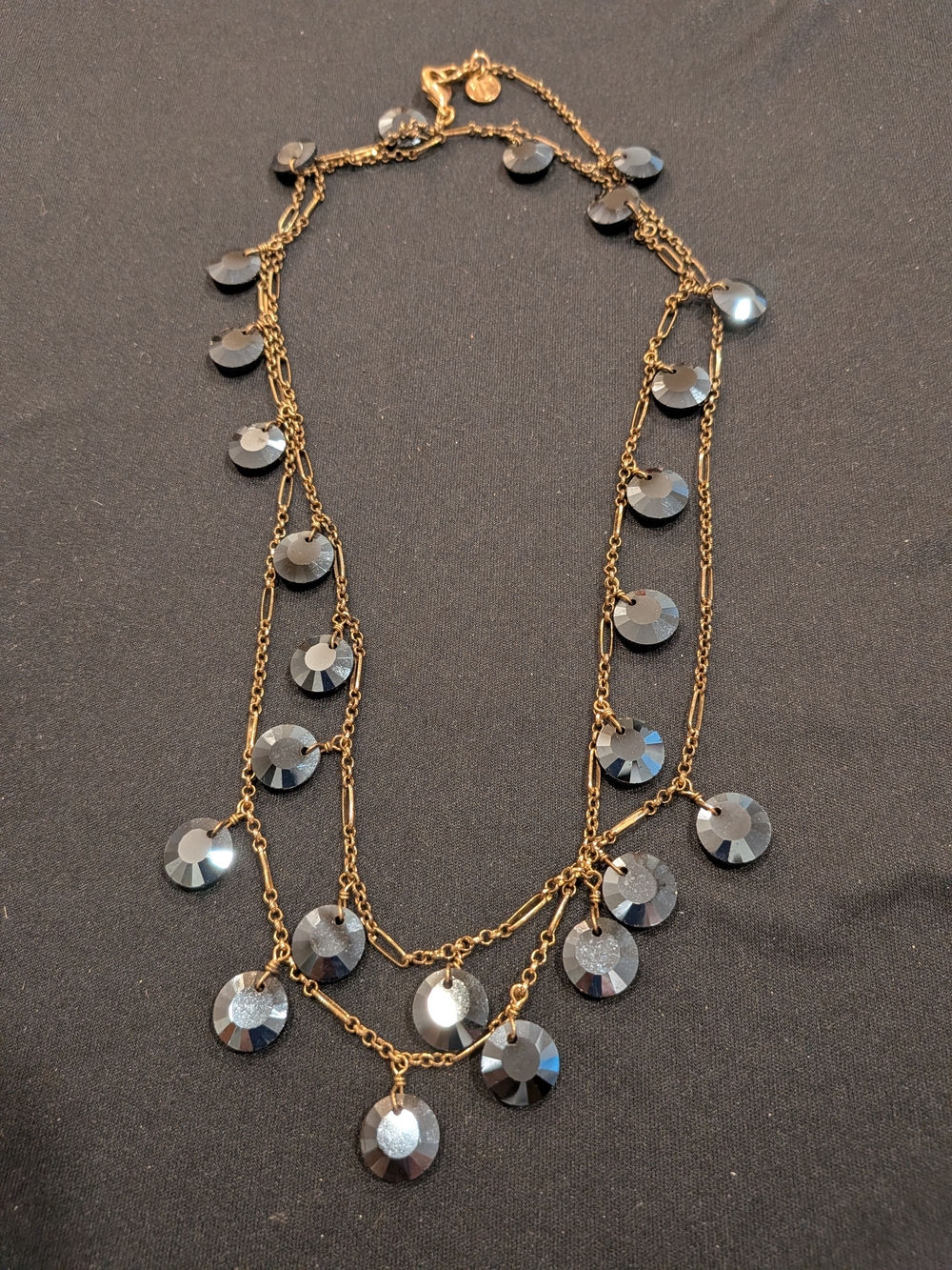 Gold Tone Chain Necklace 20" with Hematite Disc Charms - Elegant Women's Jewelry